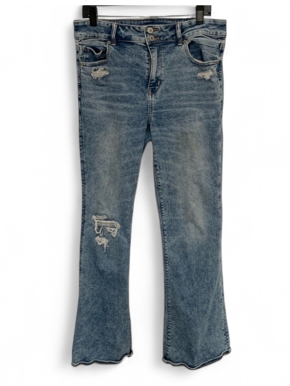American Eagle High Rise Artist Flare Blue Distressed Jeans